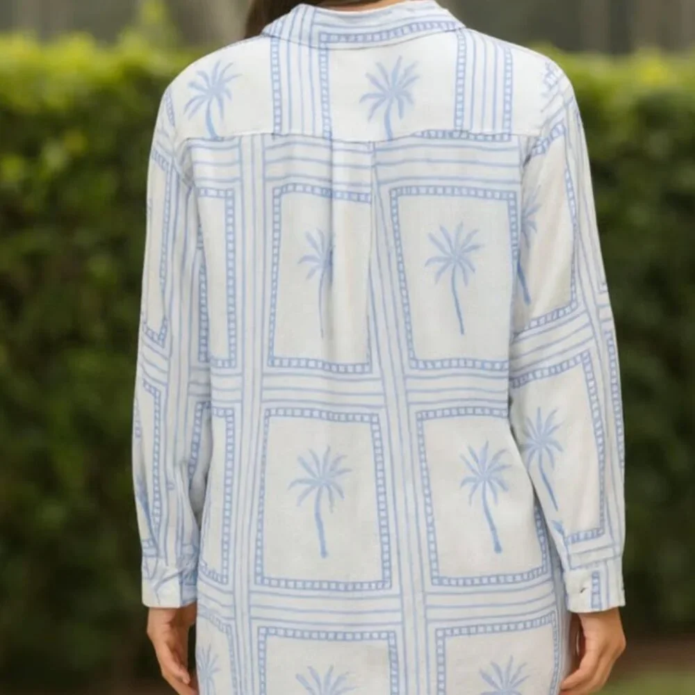 NWT GOA by Japna Blue & White Embroidered Cover-Up Shirt Dress